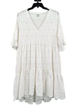 Sundance White Eyelet Cotton Tiered Midi Dress Size Large